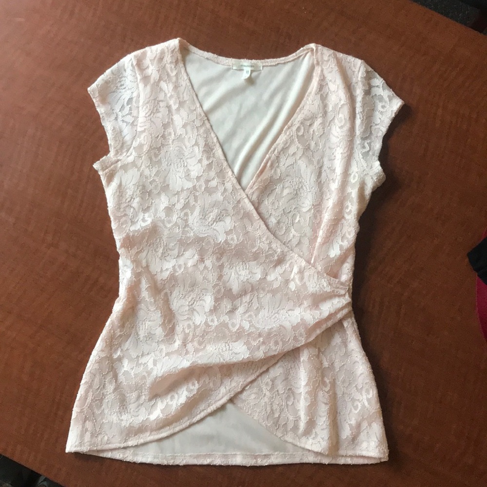 Blush Pink Lace Wrap Blouse